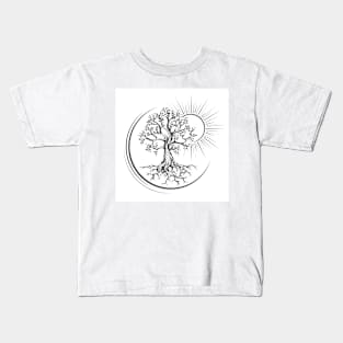 Tree of Life Esoteric Tattoo Drawn in Engraving Style Kids T-Shirt